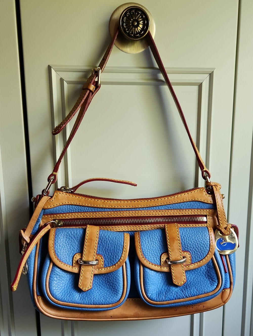 Rare Dooney & Bourke Sky Blue and Tan Leather Shoulder Bag